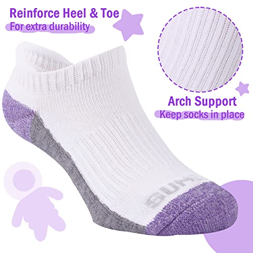 Toddler Boys Girls Cushioned Ankle Socks 2-5T 6 Pairs White Purple
