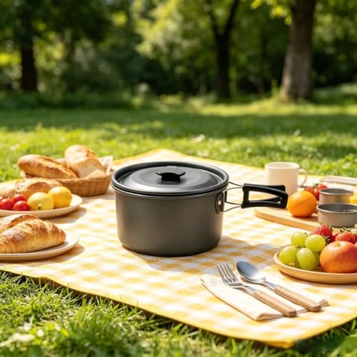 Lightweight 2.1Qt Camping Pot with Foldable Handle - Hard Anodized Aluminum