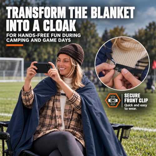 Navy Waterproof Outdoor Blanket with Merino Wool - Extra Thick & Warm