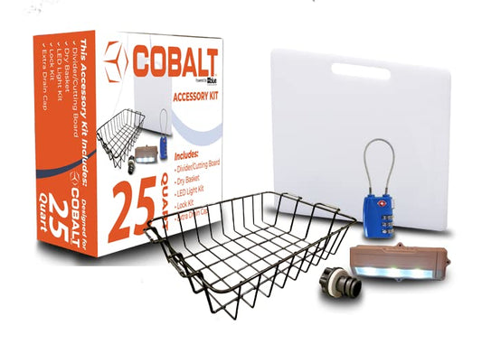 Cobalt 25 Quart Coolers Unique Cooler Accessory Kit (Includes Divider/Cutting Board, Basket, Lock, Light, & Plug) (25 Quart Accessory Kit)