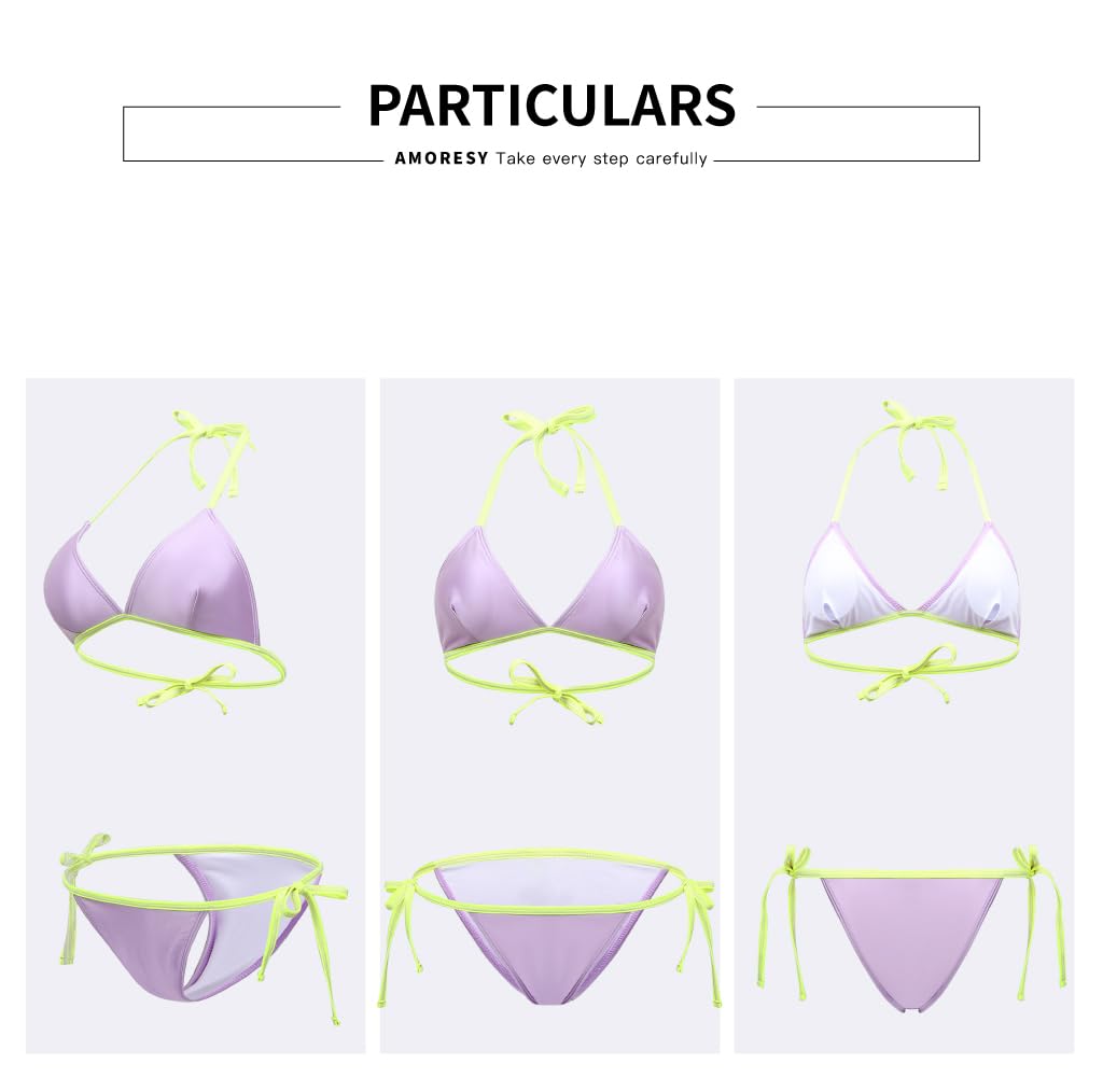 AMORESY マイア シリーズ ヨーロッパとアメリカのホルターネック ビキニ セクシーなスプリット ストラップ調節可能なスパンデックス水着スーツ （092） (US, Alpha, Medium, Regular, Regular, Very Peri)