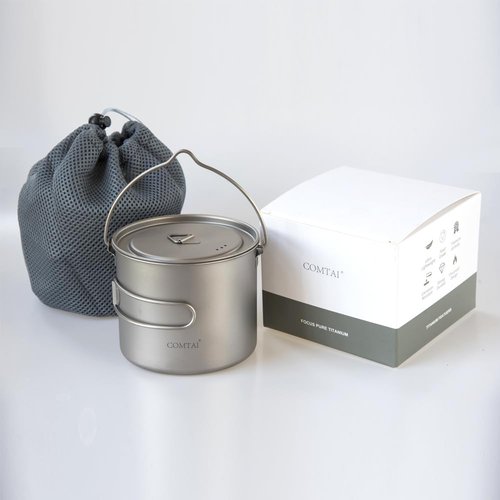 COMTAI 1100ml Titanium Camping Pot with Lid & Bail Handle, Lightweight Backpacking Cookware for Outdoor Hiking Cooking, Ultralight Titanium Cook Pot for Campfire Use