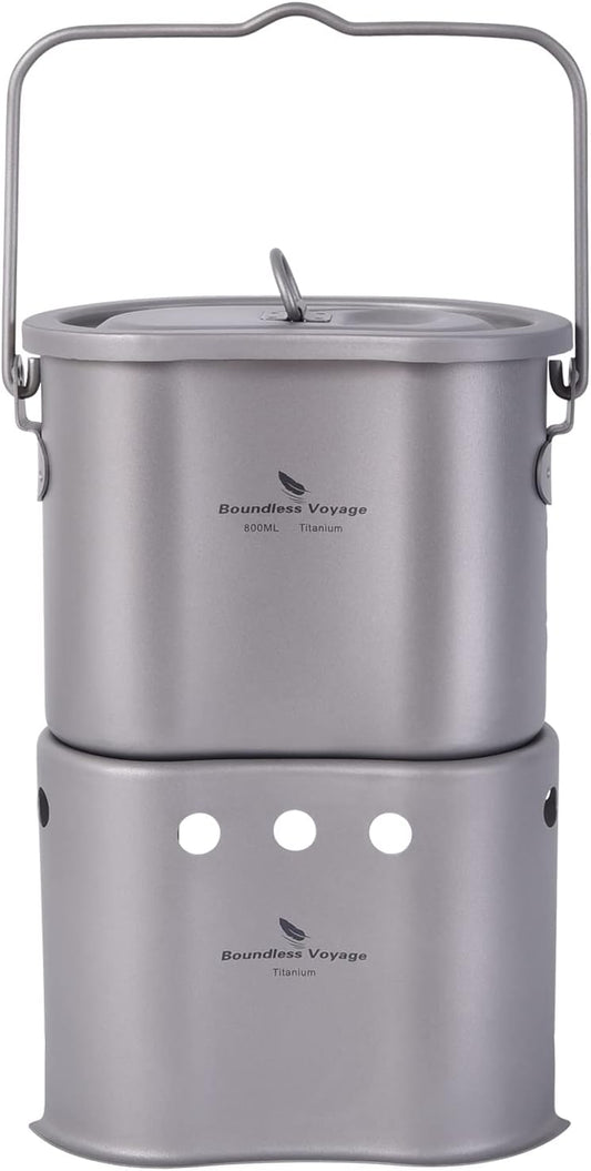 Ultralight Titanium Camping Pot Set with Lid - 800ml Wood Stove Mug for Hiking & Backpacking