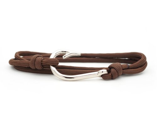CRAFTMEMORE Fish Hook Pendant Bracelet - Made with 550 Military Paracord, Adjustable Bracelet & Anklet (Brown)