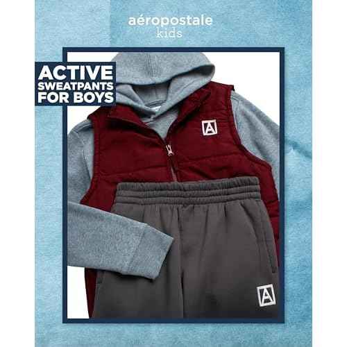 AEROPOSTALE Boys Sweat Set - 3 Piece Pullover Boys Hoodie Puffer Vest and Jogger Sweatpants Kids Youth Matching Set (8-12)