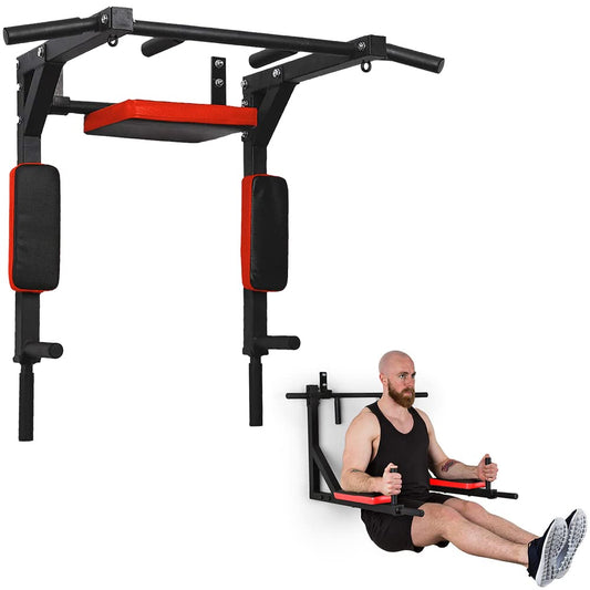 KAERMU Pull Up Bar Wall Mounted Chin Up Bar Wall Mount Multifunctional Dip Station for Indoor Home Gym Workout,Power Tower Set Training Equipment Fitness Dip Stand Supports to 440 Lbs