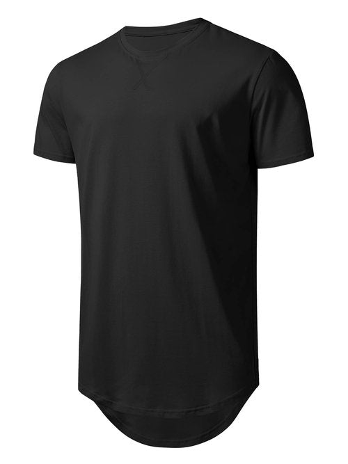 Mens Longline Gym Muscle Bodybuilding Tshirts Hipster Reflective Line Scallop Crewneck Tees Shirts Tops