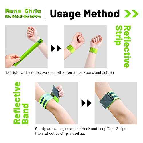 Rena Chris Reflective Running Gear, 4pcs High Visibility Reflective Arm Bands for Night Walking, Safety Running Gear with Reflective Tape for Clothing, Reflectors for Walking at Night, Running Safety Gear for Women, Man, Kids