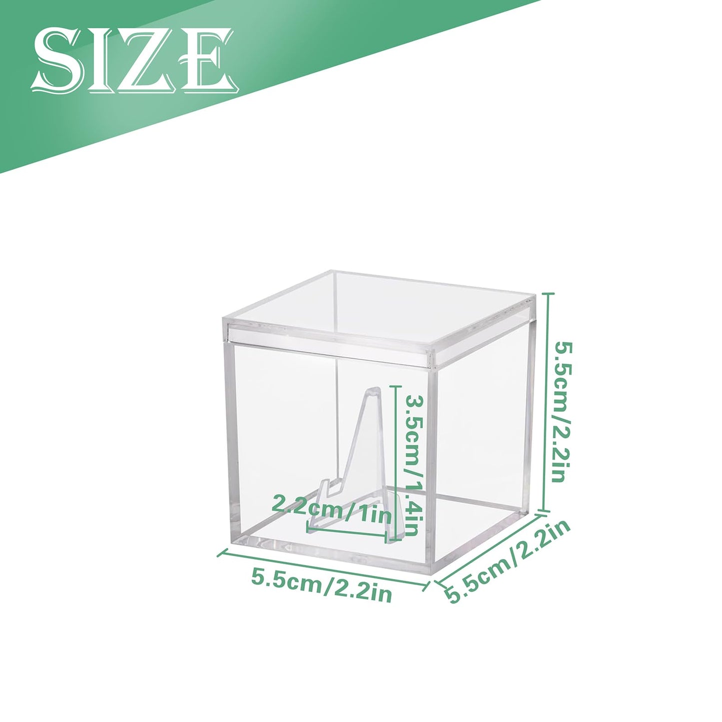 8 PCS Championship Ring Display Case Clear Plastic Small Showcase with Mini Card Stand Holder Single Ring Display Stand Holder Square Storage Box for Jewelry Sport Candy, 2.2 Inch