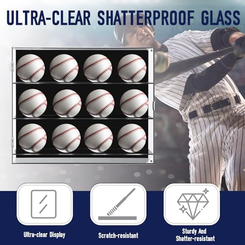 Wall Mount Baseball Display Case 3 Tiers for 12 Balls Acrylic Collection Stand