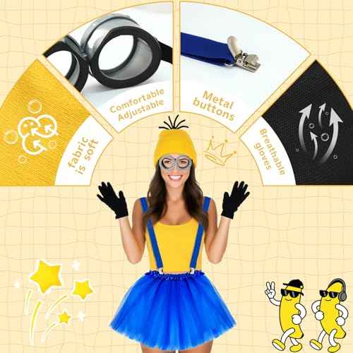5Pcs Halloween Costume Accessories Adult, Yellow/Purple Beanie Goggle Glove Skirts Halloween Party Costume Set