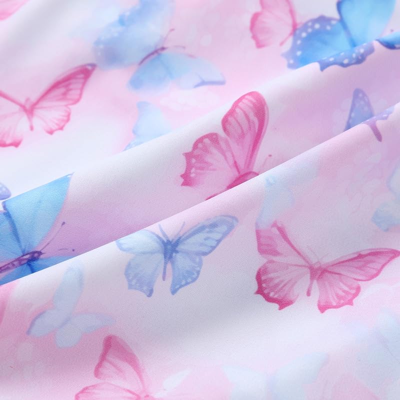 Toddler Ballet Leotard with Skirt - Pink Butterfly, Flutter Sleeve & Criss-Cross Back, 4-6 Years