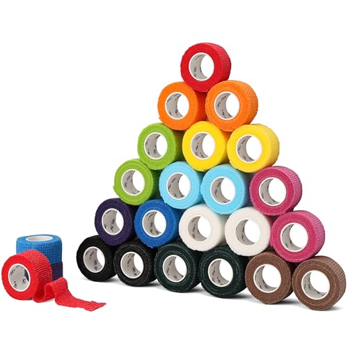 Self Adhesive Bandage Wrap 1 Inch x 5 Yards, 24 Pack - Assorted Colors