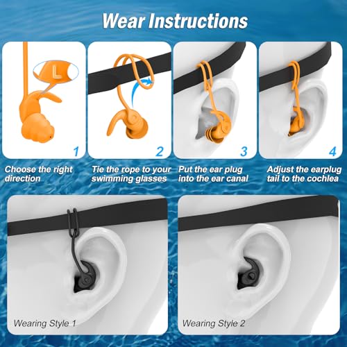 Multicolored Waterproof Reusable Silicone Swim Ear Plugs - 4 Pairs for Adults & Teens