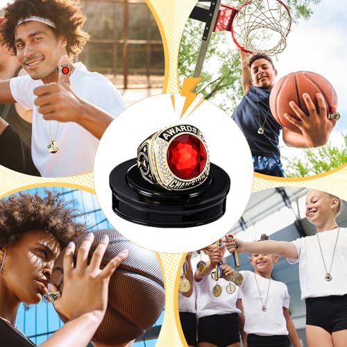 Landical 10 Pack Championship Rings with Chains and Display Stand - Red Gold Variation