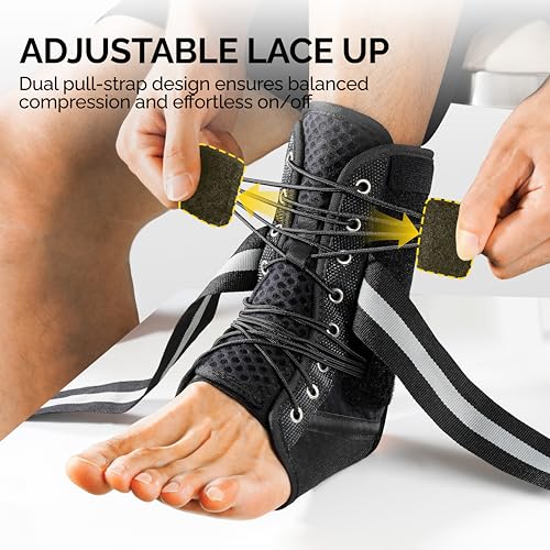 FEATOL Ankle Brace for Sprained Ankle, Adjustable & Comfortable Lace Up Support Stabilizer for Women Men with 2 Removable Side Splints, Protection for Sports, Running & Recovery Medium(11.8''-13'')