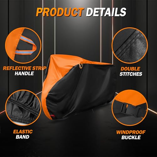 Outdoor Waterproof Bike Cover 79x27.5x44 Inches with Lock Holes & Storage Bag - Black & Orange