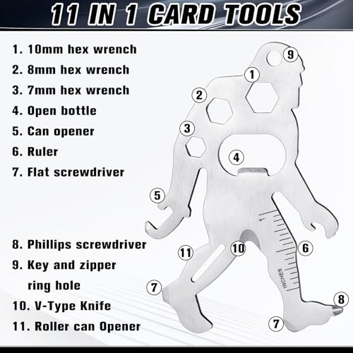 Cholemy 12 Pcs Credit Card Tool Novelty Christmas Stocking Stuffer Wallet Multitool Edc Gadget Friendship Bigfoot Sasquatch Elephant Gift Small Hand Carabiners Tool for Men Birthday(Ape-man,Silver)