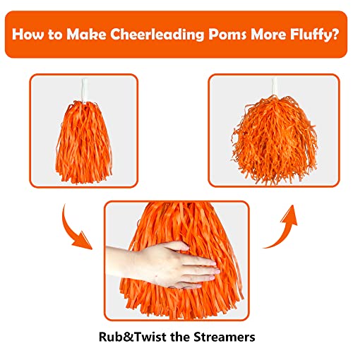 18PCS Orange Cheerleading Pom Poms with Baton Handle - Sports & Dance Accessories