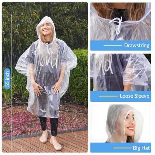 Family Pack Disposable Rain Ponchos: Waterproof, Reusable, Lightweight for Adults & Kids