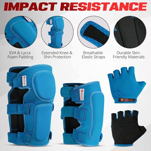 Kids Blue Roller Skates Protective Gear Set with Knee & Elbow Guards, Wrist Gloves, Medium
