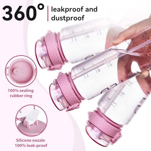 Cherry Blossom Pink 32oz Water Bottle with Straw & Time Marker - Leakproof BPA-Free Sports Bottle