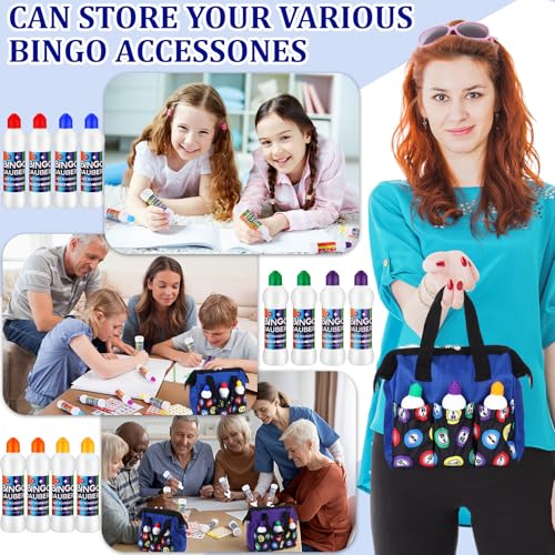 2 Pack Bingo Bag with 12 Daubers and 6 Pockets - Blue and Purple, 2.2 oz
