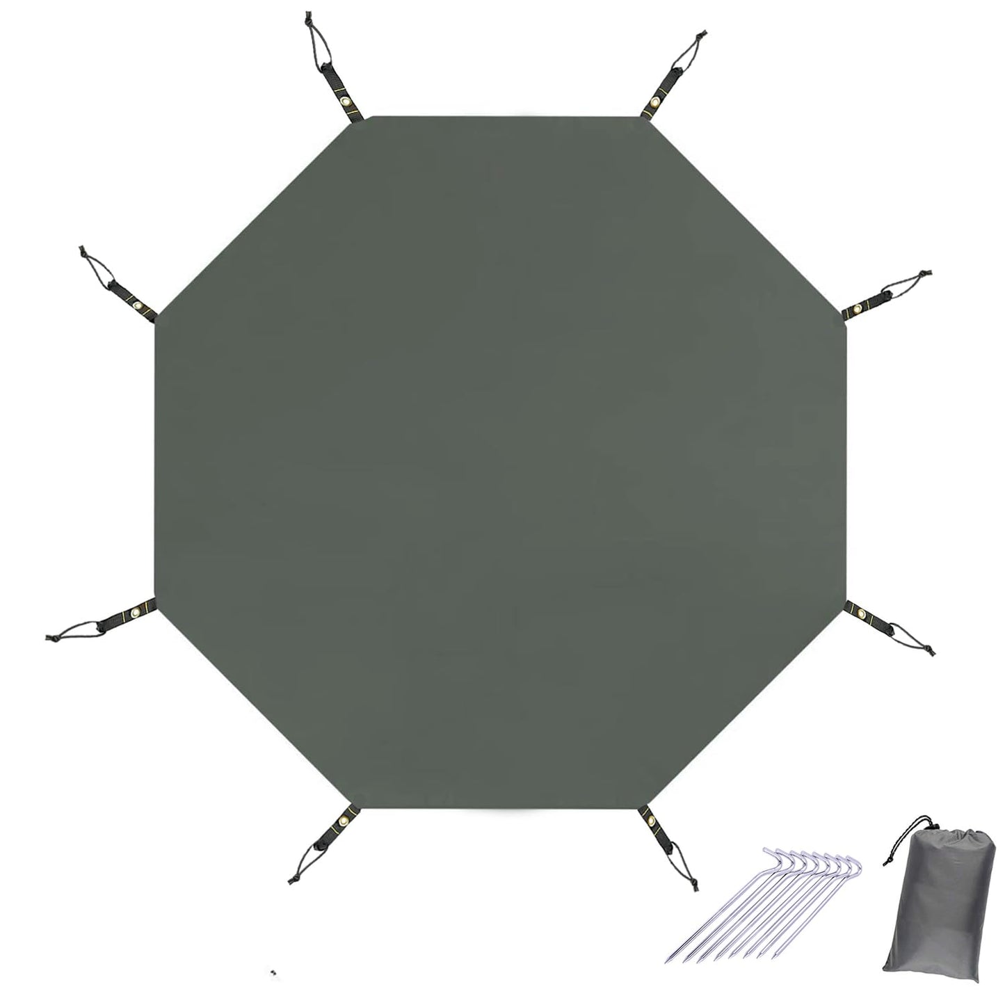 Farfly Waterproof Camping Tarp, Tent Footprint, Heavy Duty Tent Floor Saver, Octagon Ground Sheet Mat, Grey 151x151in