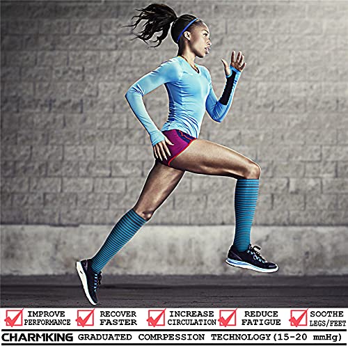 CHARMKING Compression Socks for Women & Men 8 Pairs 15-20 mmHg Athletic Support - Large-X-Large, Black & Blue