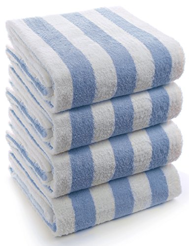 Turkuoise Large Turkish Beach Towel Set - 4 Blue Cotton Cabana Stripes 30x60 Inches