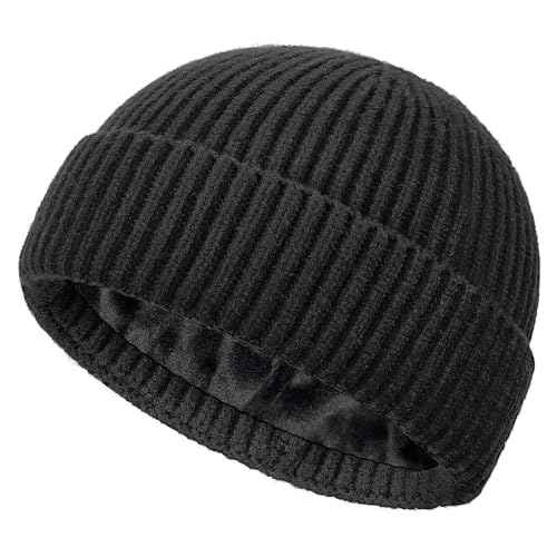 Fleece Lined Wool Fisherman Beanie for Men Women, Thermal Skull Cap Winter Hats, Cold Weather Warm Knit Cuffed Cap