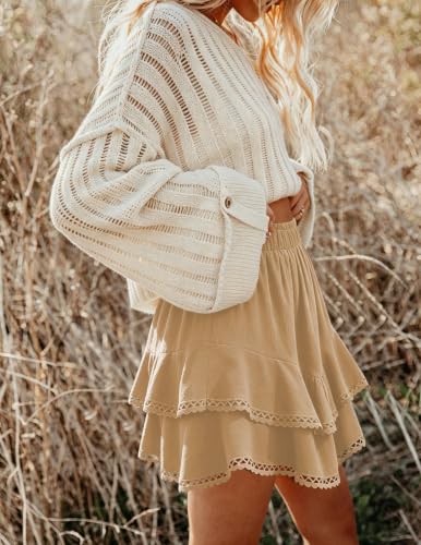 Medium Khaki Boho Ruffle Skirts for Women Tiered Mini Skirt - Rorzain