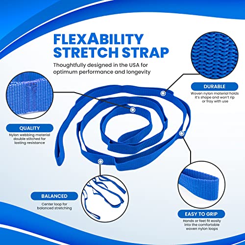 Blue RangeMaster Stretch Strap with Exercise Guide - Yoga, Pilates & Physical Therapy
