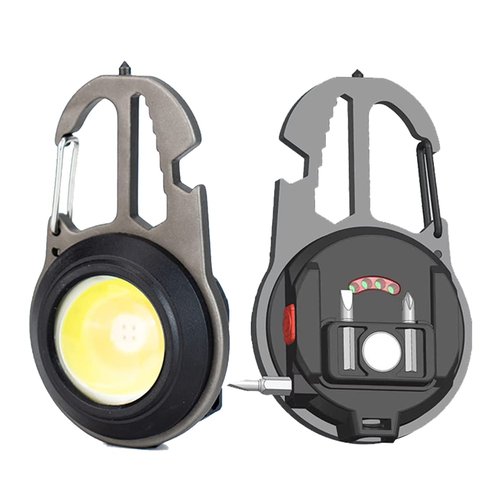 BY-J Cob Mini Flashlight Keychain Light, 500 Lumens Bright Rechargeable, Small Multi-Function Work Light, 7 Modes Portable Pocket Light Battery Display Bottle Opener for Camping Emergency Lighting