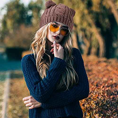 SATINIOR Cute Cat Ear Beanie Hat Cat Knitted Hat Winter Cable Knit for Women