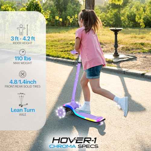 Hover-1 Chroma Folding Kick Scooter for Kids with Multicolor Wheel Lights, 3¡± Front Wheels, Rear Foot Brake, and 110 LB Weight Capacity