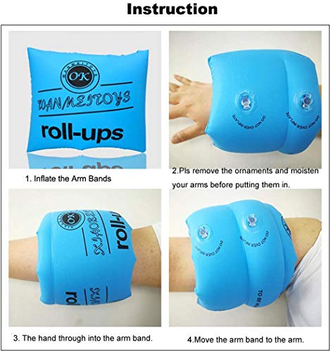 Kids & Adults Inflatable Swim Arm Bands 3 Pairs Floatation Sleeves Blue