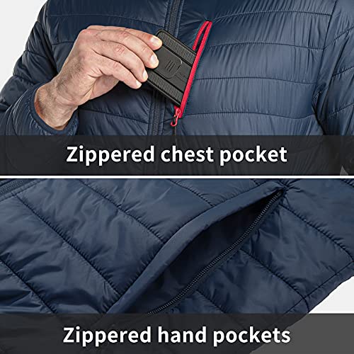 Men's Puffer Jacket - Lightweight Packable Insulated Winter Coat - Large / Blue