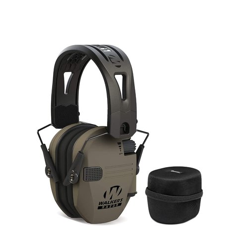 Walkers Razor Tacti-Grip Lightweight Shooting Hunting Range Slim Hearing Protection Muff with Rubber Headband (Flat Dark Earth) Bundle with Protective Case