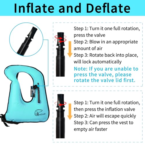 Blue Inflatable Snorkel Vest for Adults up to 220 lbs - Adjustable Buoyancy Life Jacket
