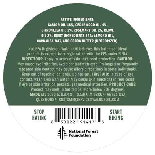 WALRUS OIL - Logger¡¯s Bug Repellent, 2 oz Plant-Based Mosquito Repelling Balm with Cedarwood & Citronella, Deet Free, 100% Vegan, Kid Safe