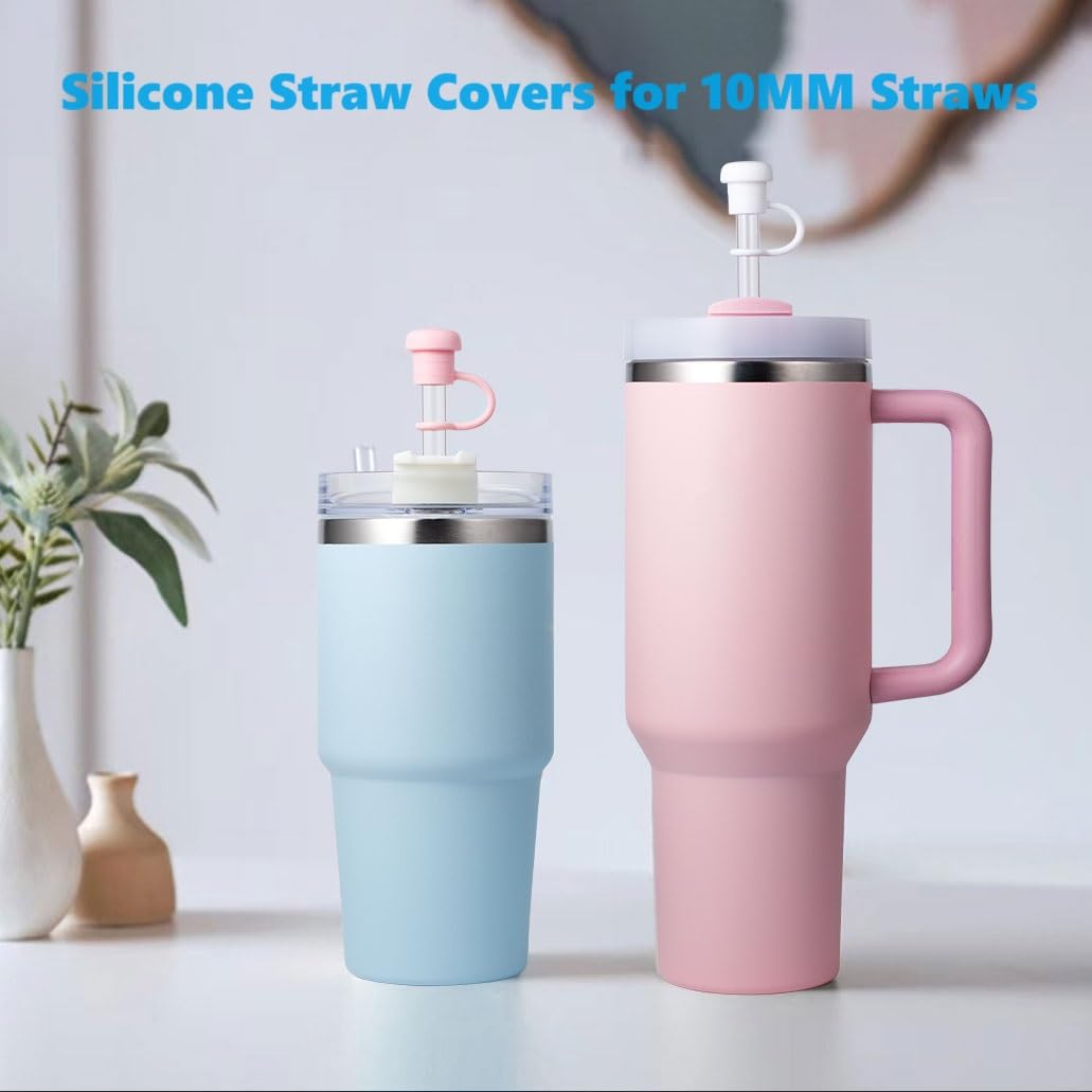 6-Pack Straw Covers for Stanley Cup, Silicone Straws Topper-s for 40 30 20 oz Stanley Cups Accessories, Straw Cover Caps for Yeti Tumbler, Cute Leakproof Anti-Dust Reusable, Pink White Clear