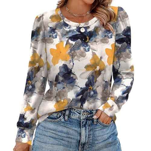 Alaroo Womens Long Sleeve Shirts 2025 Fall Tunic Tops Crewneck Blouses Print