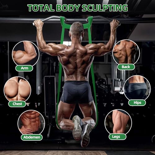 Green Resistance Bands Set for Workout & Pull-Ups - 5 to 125 lbs, Includes Door Anchor