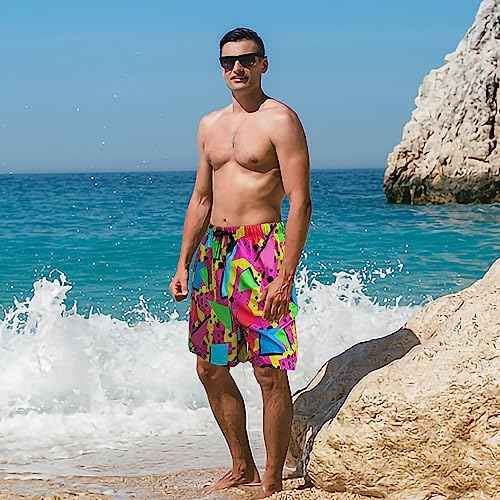 80s Bilayer for Men 90s Swim Shorts 80s Summer Party Hawaiian Beach Disco Shorts