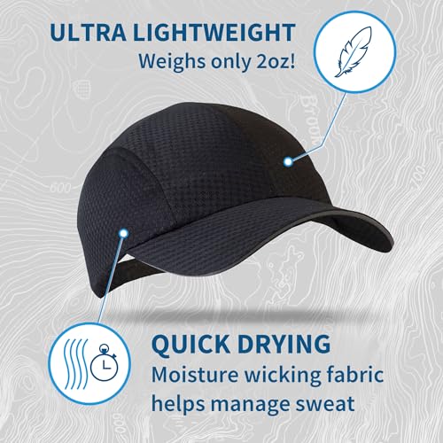 TrailHeads Men's Race Day Running Hat - Black, Quick Dry & Moisture Wicking