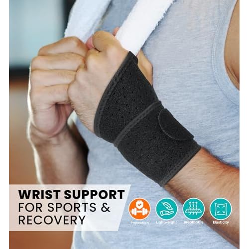 HiRui Wrist Wraps 2-Pack, Adjustable Breathable Wrist Support Brace for Men & Women ? Pain Relief for Carpal Tunnel Syndrome, Tendonitis, Arthritis, Sports, Workouts ? Fits Left & Right Hand (Black)