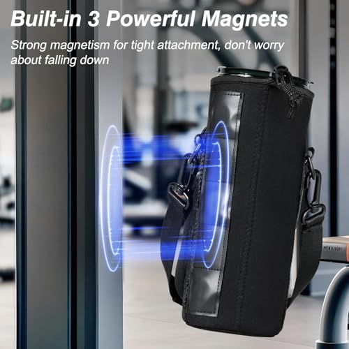 Nuovoware Magnetic Water Bottle Carrier Bag, 25oz/32oz Bottle Pouch Holder, Adjustable Shoulder Strap 2 Pocket Sling Neoprene Sleeve Sports Water Bottle Accessories for Gym Hiking Travelling Camping