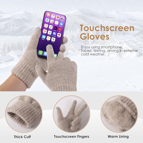 Womens Beanie Winter Hat Touchscreen Gloves Set Fleece Lined Skull Caps for Women Men