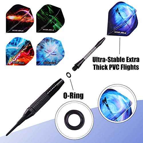 WIN.MAX Darts Plastic Tip - Soft Tip Darts Set - 12 Pcs 18 Gram with 100 Extra Dart Tips 12 Flights Flight Protectors and Wrench for Electronic Dart Board
